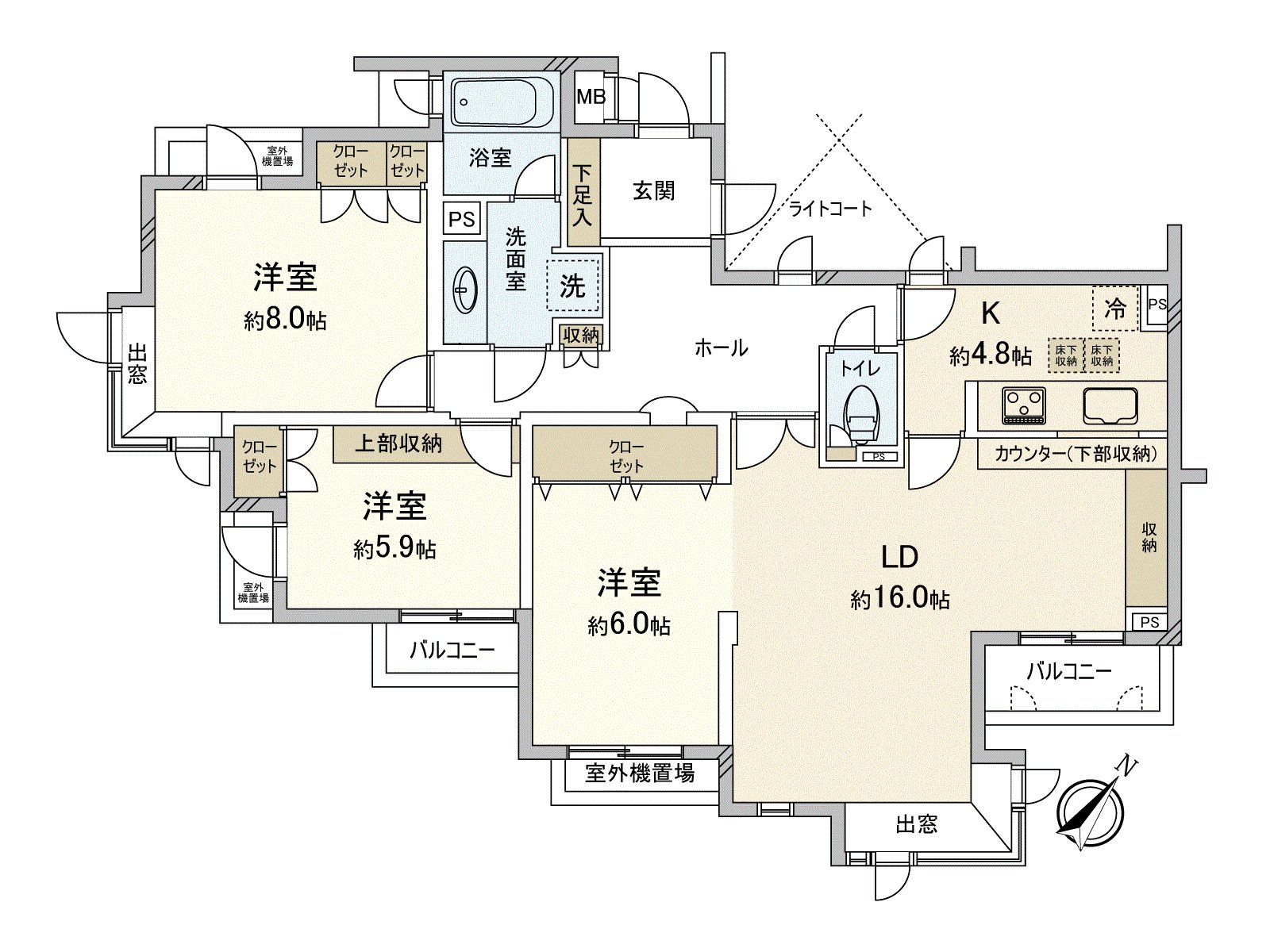約4.8張塌塌米廚房是便利的2WAY流跡線。有約16張塌塌米客廳飯廳，能家族舒適地舒暢。另外，一個同LDK鄰接的西式房間分成兩份，兩個類型的西式房間被設立。