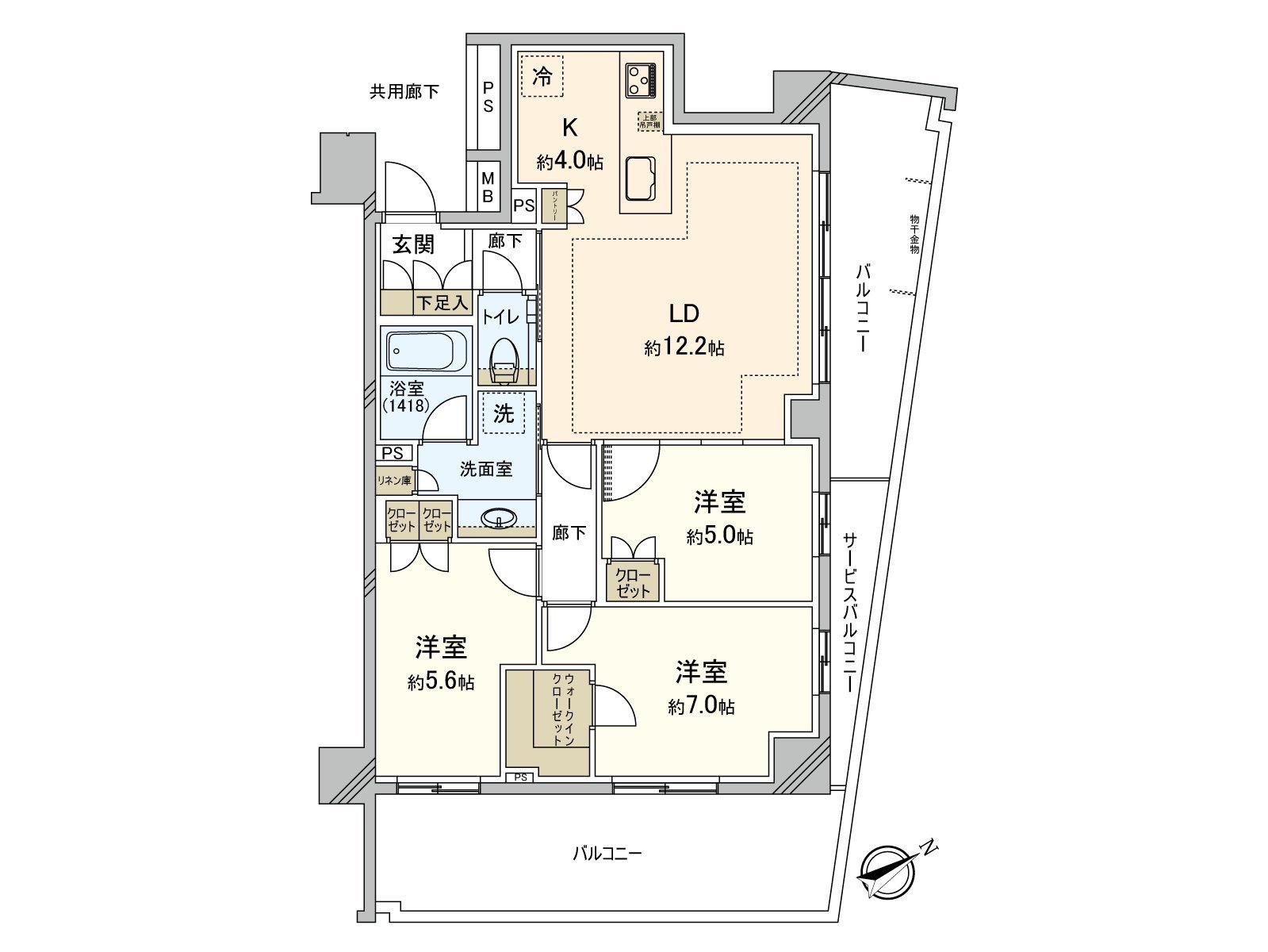 是东南，东北一侧面向阳台的边角房。为全居室面向阳台有开放感觉，采光，通风都良好。有全居室收纳，生活空间一下子剪，准备。