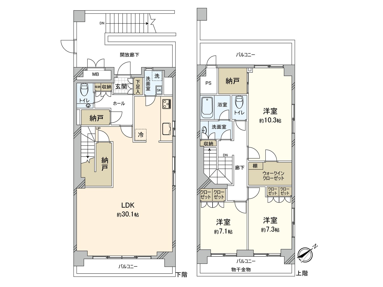 8层楼地上的4.5楼部分，实际使用面积146.91平米。阳台被在4楼南东面，5楼西北一侧、东南一侧设立，阳光、通风良好。2面约30.1张塌塌米LDK用采光明亮地是宽大的yakana空间。
