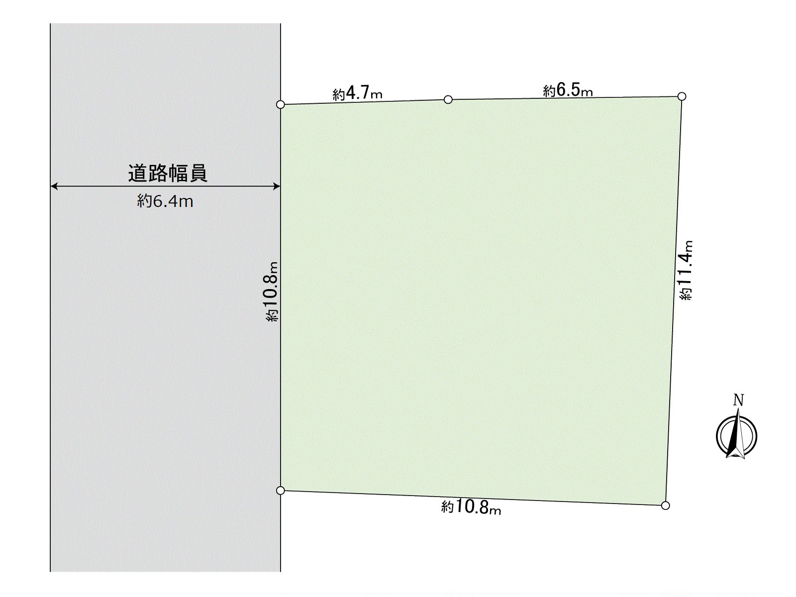 用地面積37坪超。前面道路是西側，幅員約6.4m。在討論能領受各種各樣的計劃的整形地，建築計劃的寬度拓寬。
