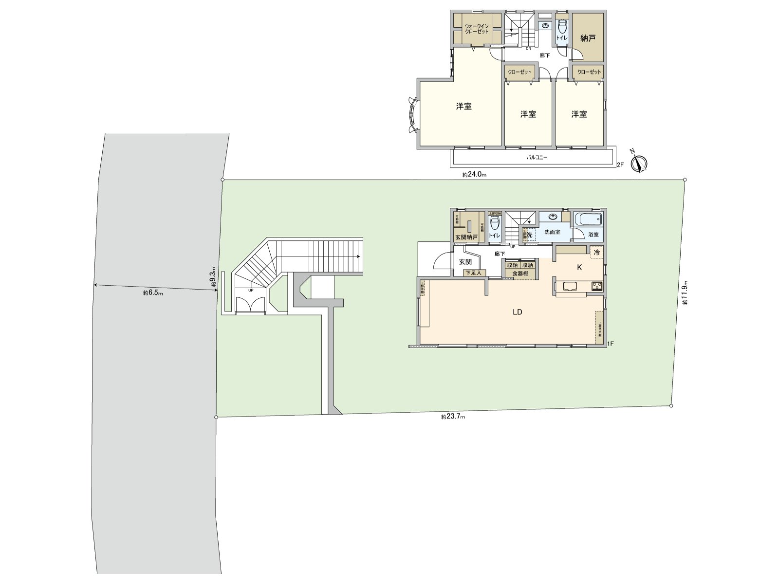 It is the house where the abundant storing including a walk-in closet and the storeroom is established. If the Land area is more than 88 tsubos, there is area of a space.