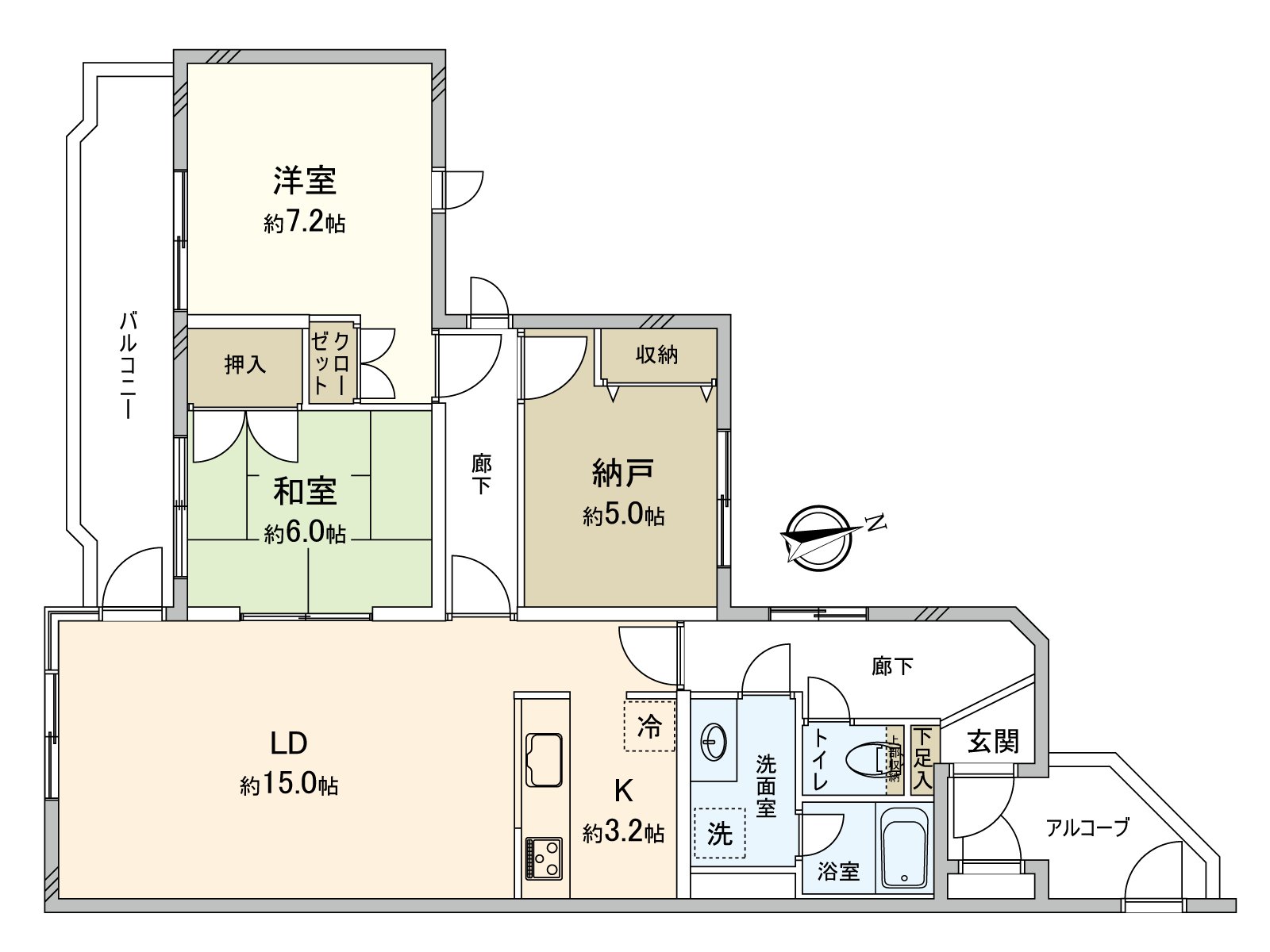 凹室被在门口设立，隐私被保持。是容易依靠超市，中小学位于步行10分钟的范围以内的家族生活的居住环境。