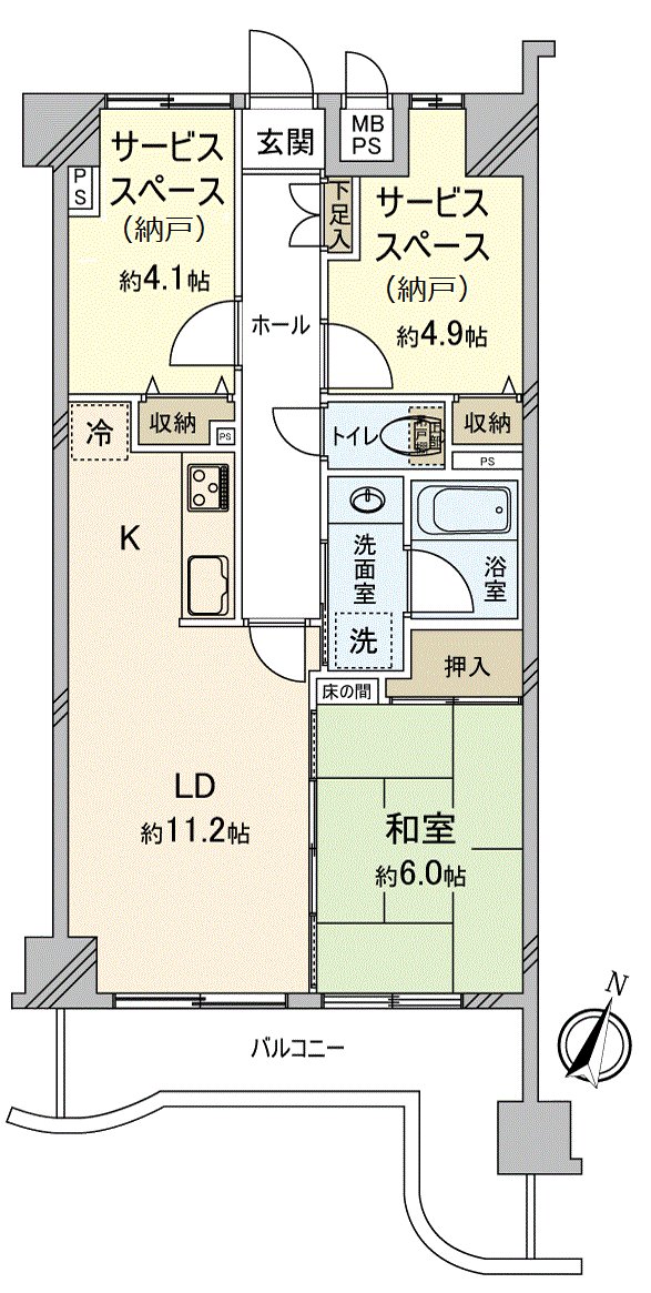 因为在日式房间和非居室(储藏室)，收藏被准备所以室内难以乱七八糟。有效地可以灵活使用住空間。