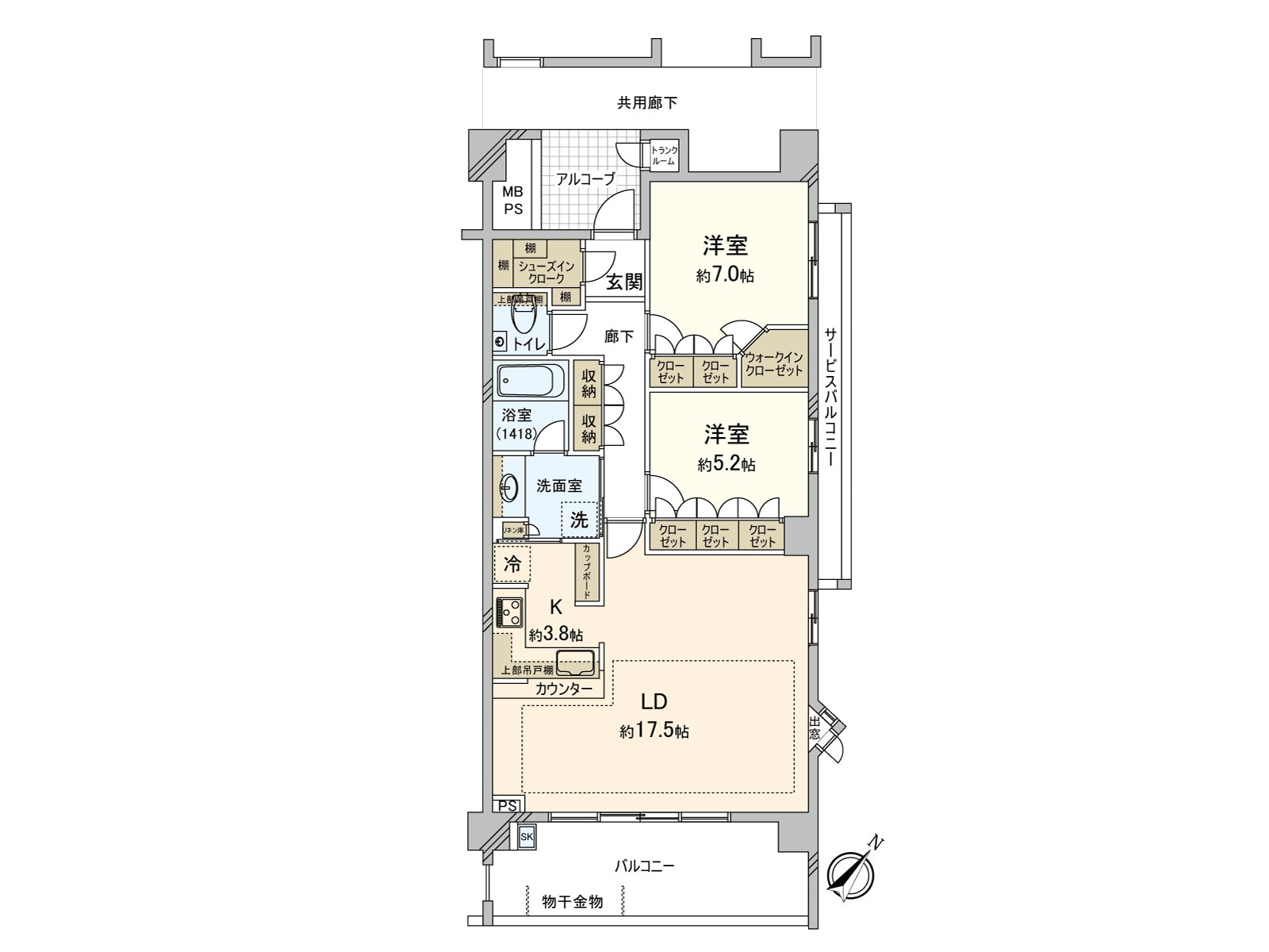 A 7-story-above-the-ground 3rd floor part, a Southeast Orientation dwelling unit. Including SIC and WIC, the everywhere is provided with storing and can secure a residential space widely. An alcove considered privacy is with it.