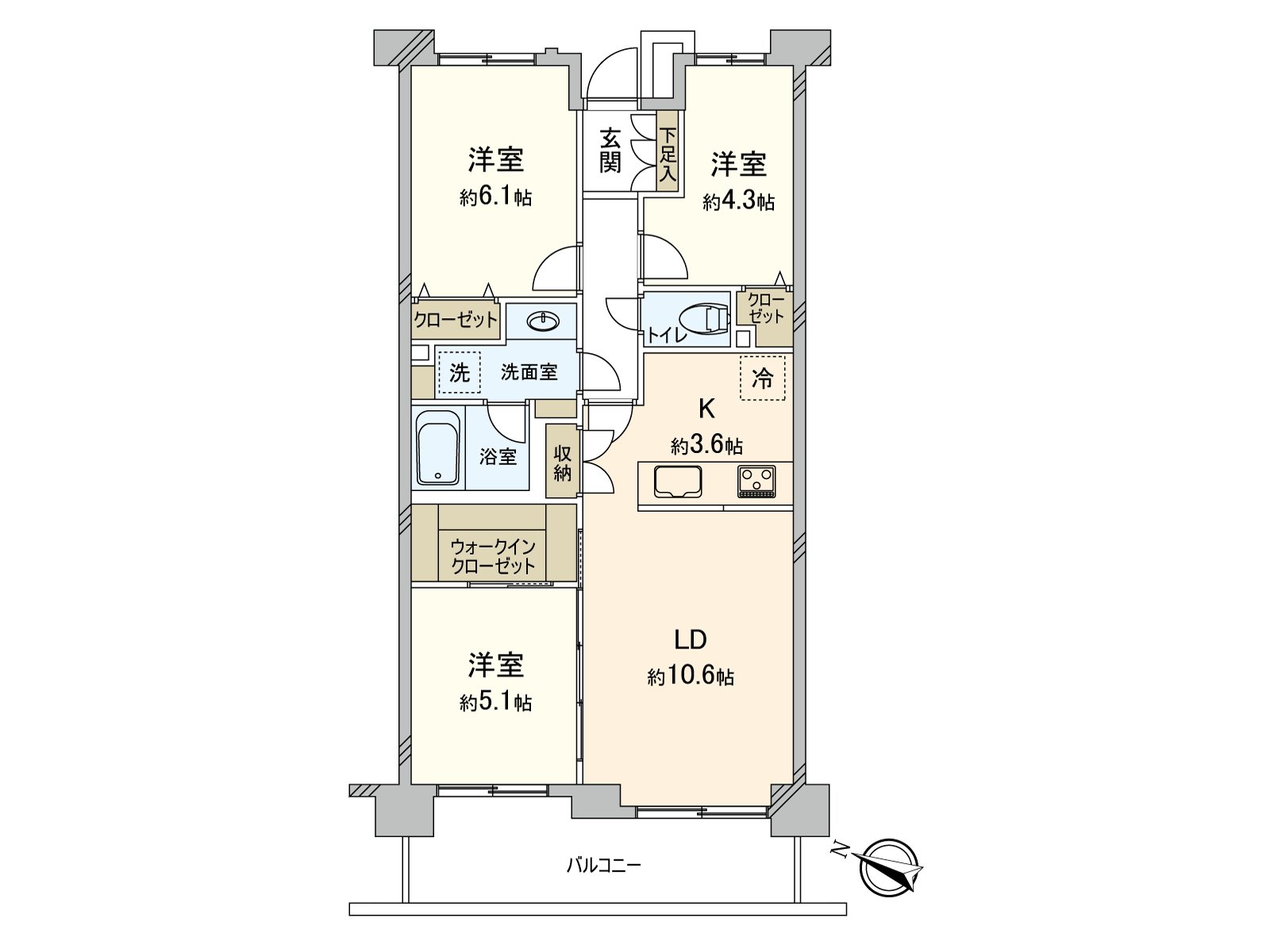 [房型图]3LDK 67.19平米南西住戸