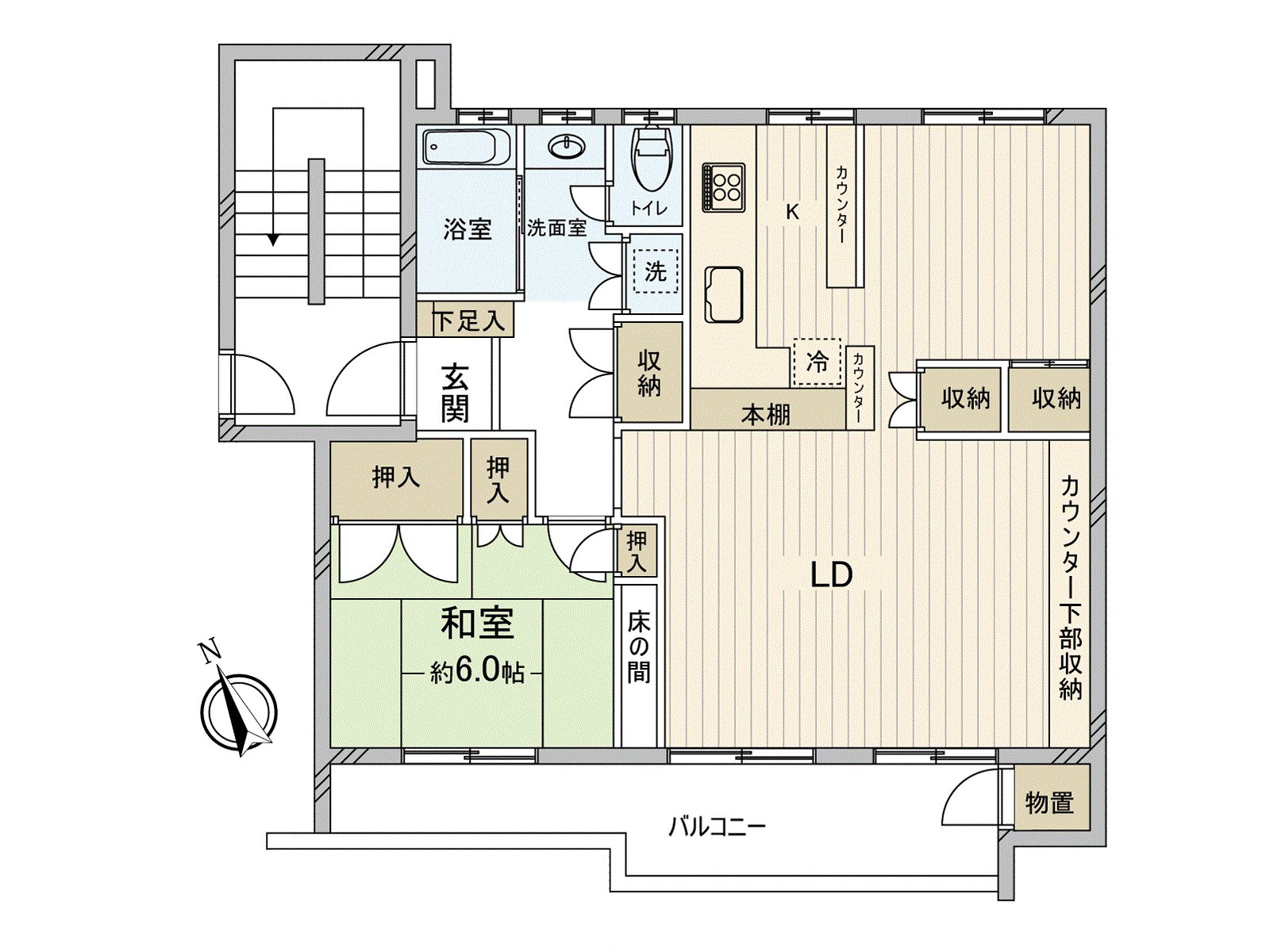 1LDK 65.92平米朝南住戸。