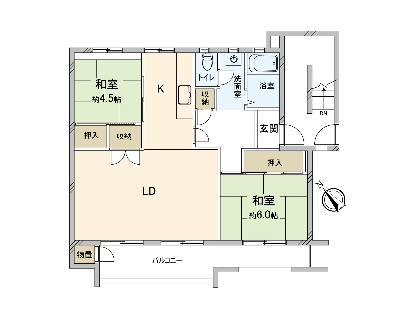 The wall charge account type that the kitchen can utilize space effectively. I can go in and out of an LD and about 4.5 quires of Japanese-style rooms. All rooms, terrace possess storing and can use house space widely.