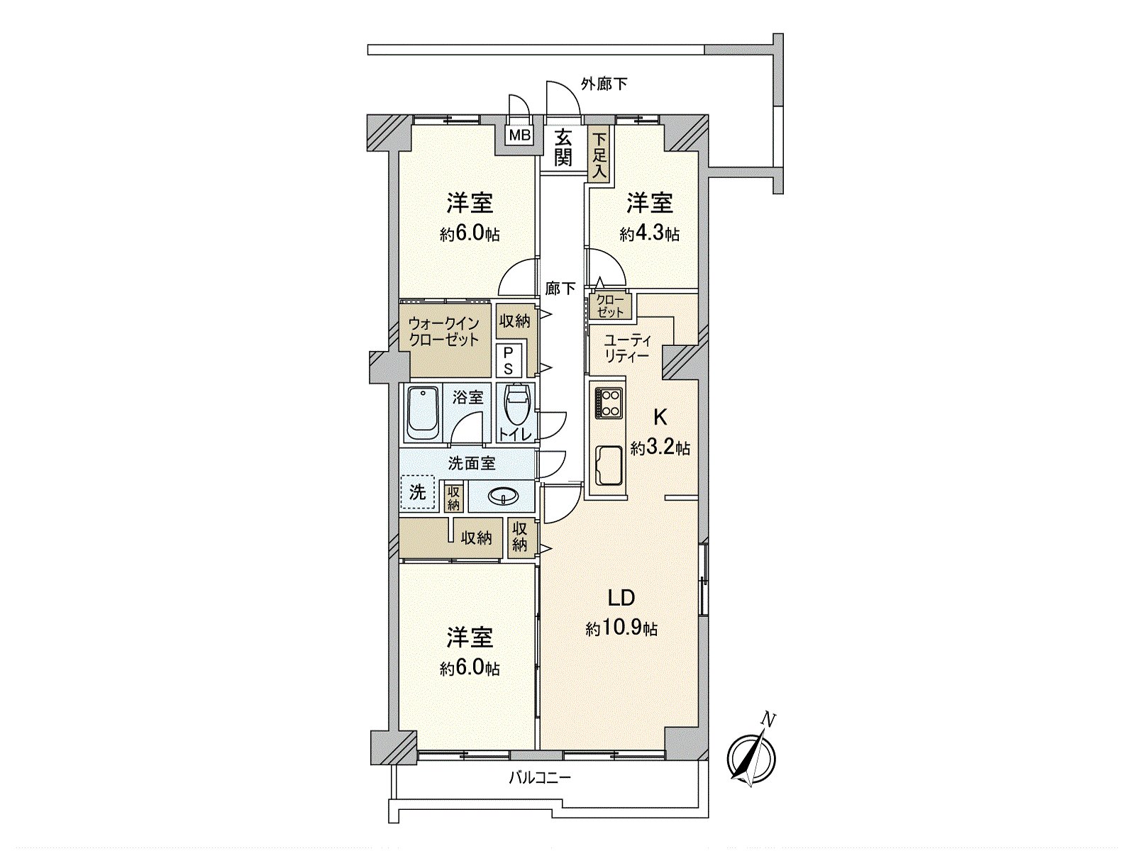 2面客餐厅通风用采光明亮地好的空间。客餐厅和邻接的约6.0张塌塌米西式房间到底可以利用，并且能广泛地使用室内。WIC有全居室存储空间，能和感觉清醒收藏衣服或者家电…