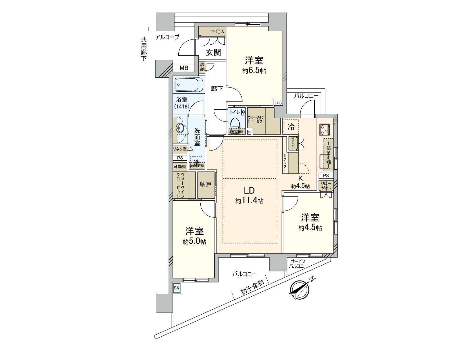 [floor plan] Corner unit with the dihedral terrace