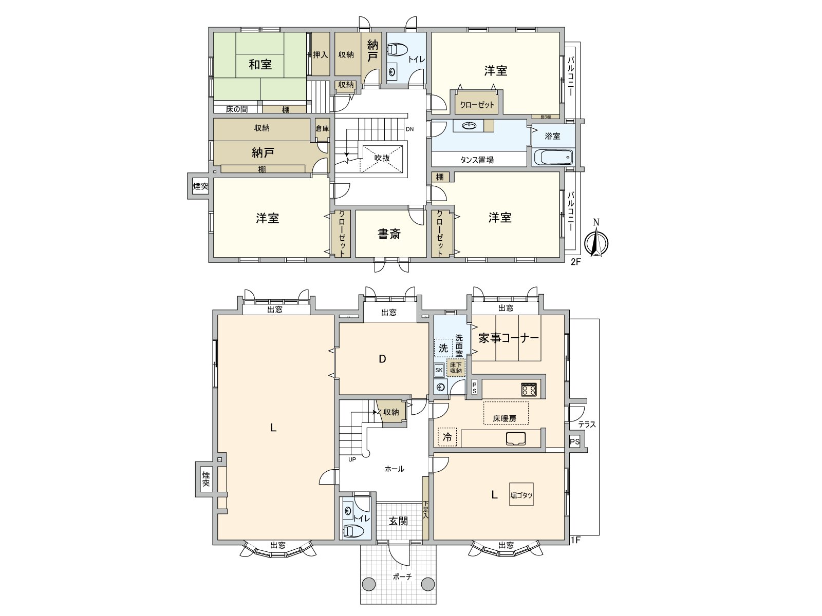 The Plan that the housework that a place equipped with a water supply is gathered, and housework space was secured between a kitchen and the washing face room progresses is adopted. The abundant storing including a closet and a closet, the storeroom is established.
