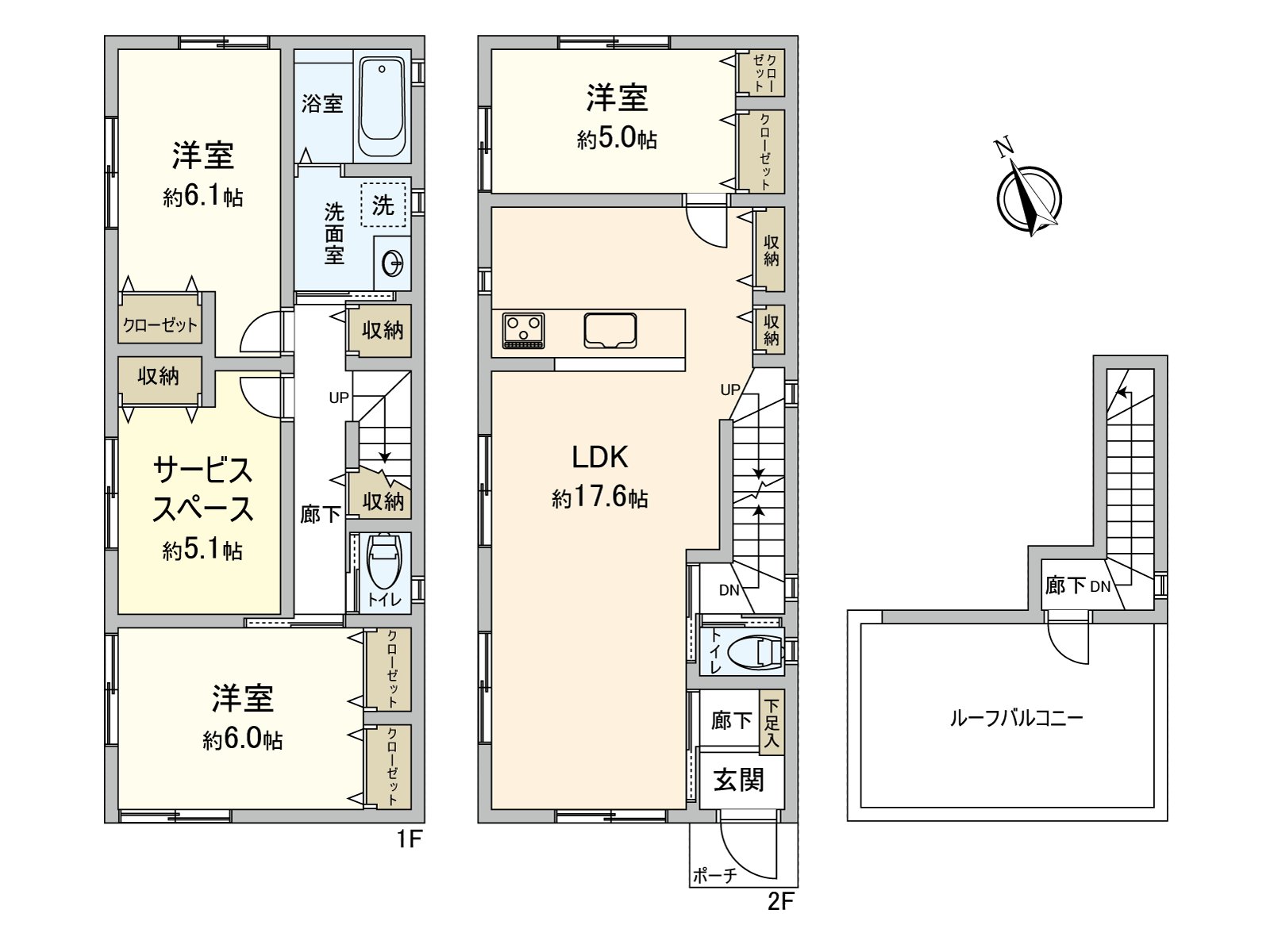 全居室2面采光，室内到处设有存储空间的"3SLDK"的家。如果家族之间，互相见面的机会自然增加的客厅楼梯被采用。