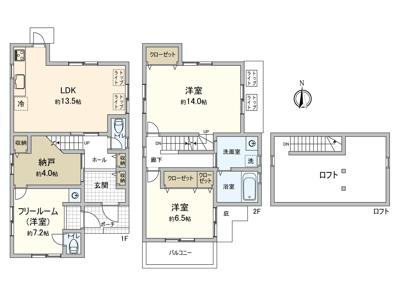 The house where possessed a bathroom and a washing face room in 2nd floor. The loft which can effectively utilize space is with a storeroom. As the free room of the 1st possesses a restroom, a washhand stand, it is multipurpose and is usable.