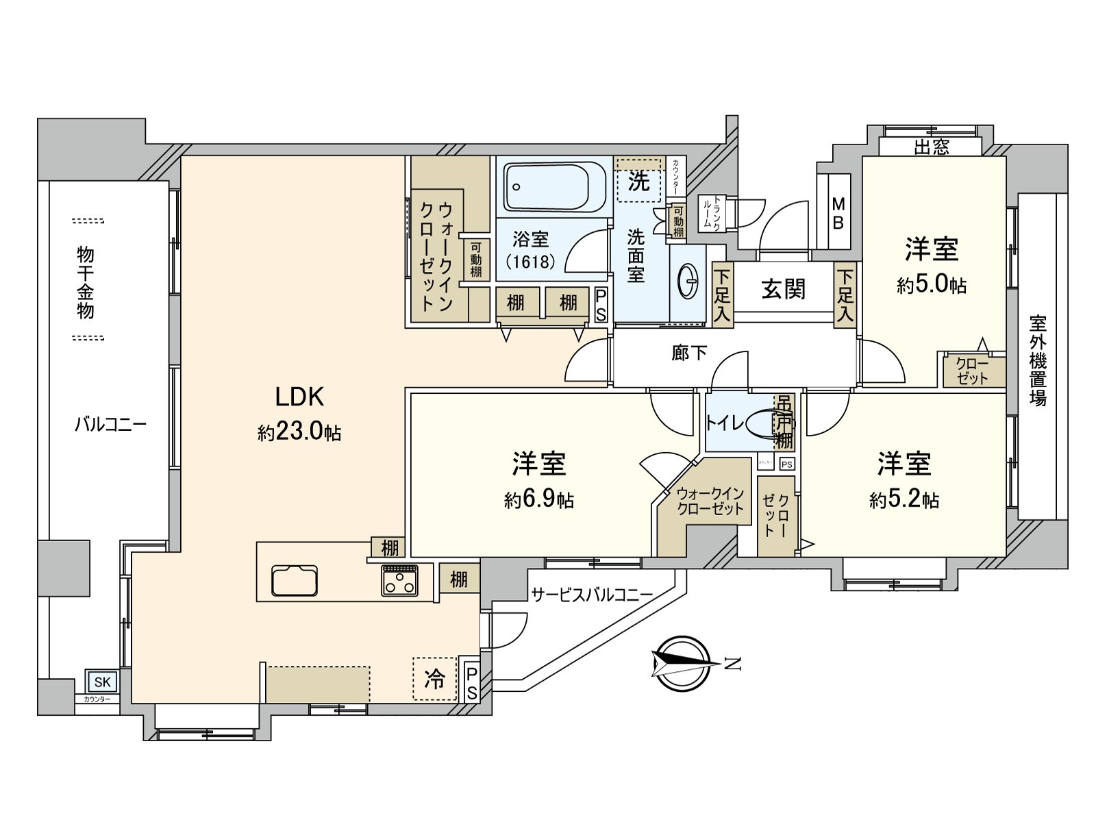 因為存儲空間被到處確保所以能把住空間寬敞用於WIC或者貯藏室。各西式房間能進出走廊，有獨立，能慢慢地渡過私人的時間。