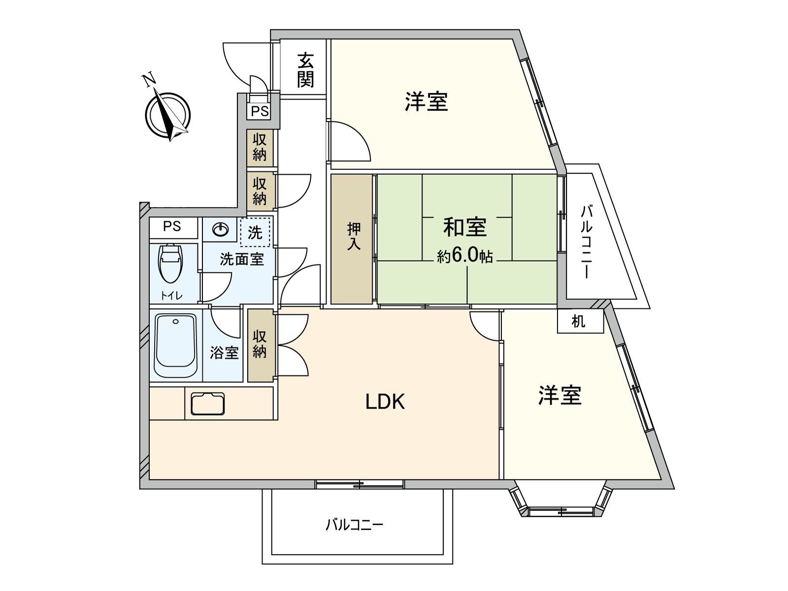 在全居室在采光房有窗，被考虑采光。阳台被在西南、东南一侧设立。厨房是容易集中于家务的贴墙式。
