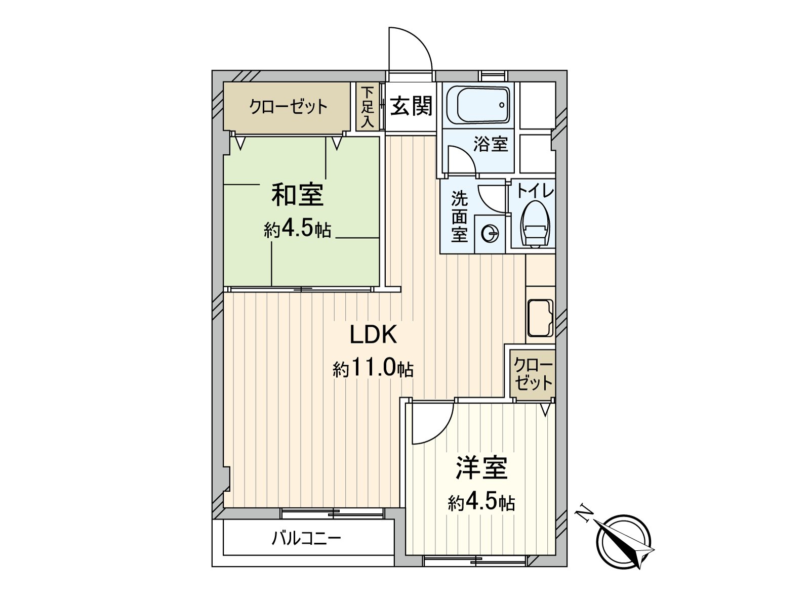 西式房間和和式房間的2個房間同在LDK鄰接的房型設計。不拿許多走廊的空白，是居住空白被廣泛地確保的家。