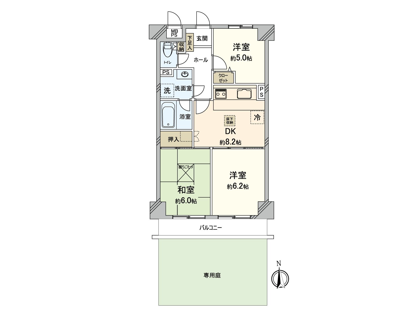 The exclusive garden located in the south side can conjugate as gardening space and the space where the child plays. As a place equipped with a water supply gathers it, a housework line of flow is smooth.