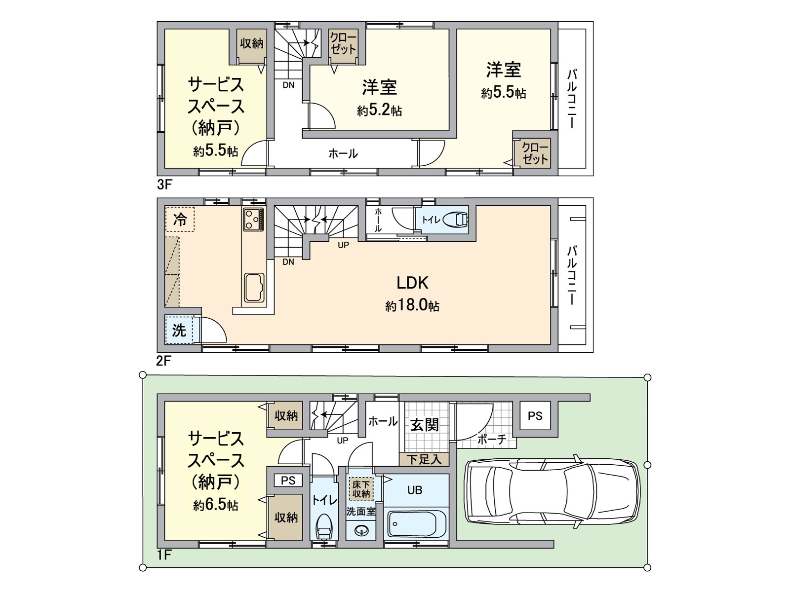 南侧为空地是阳光良好度。建筑面积，土地面积97.69平米是60.10平米的3层楼。
