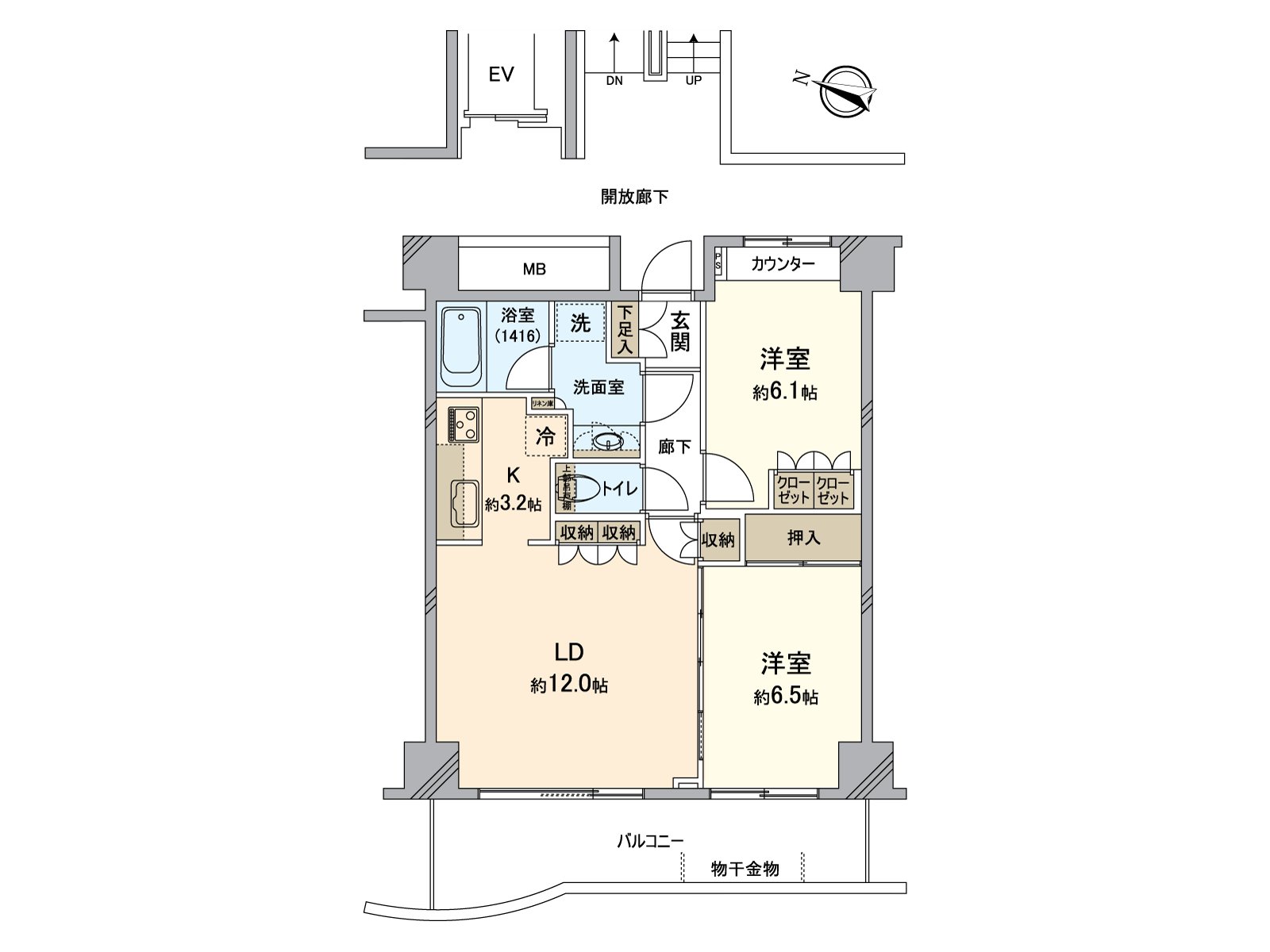 2LDK dwelling unit with the Southwest terrace.