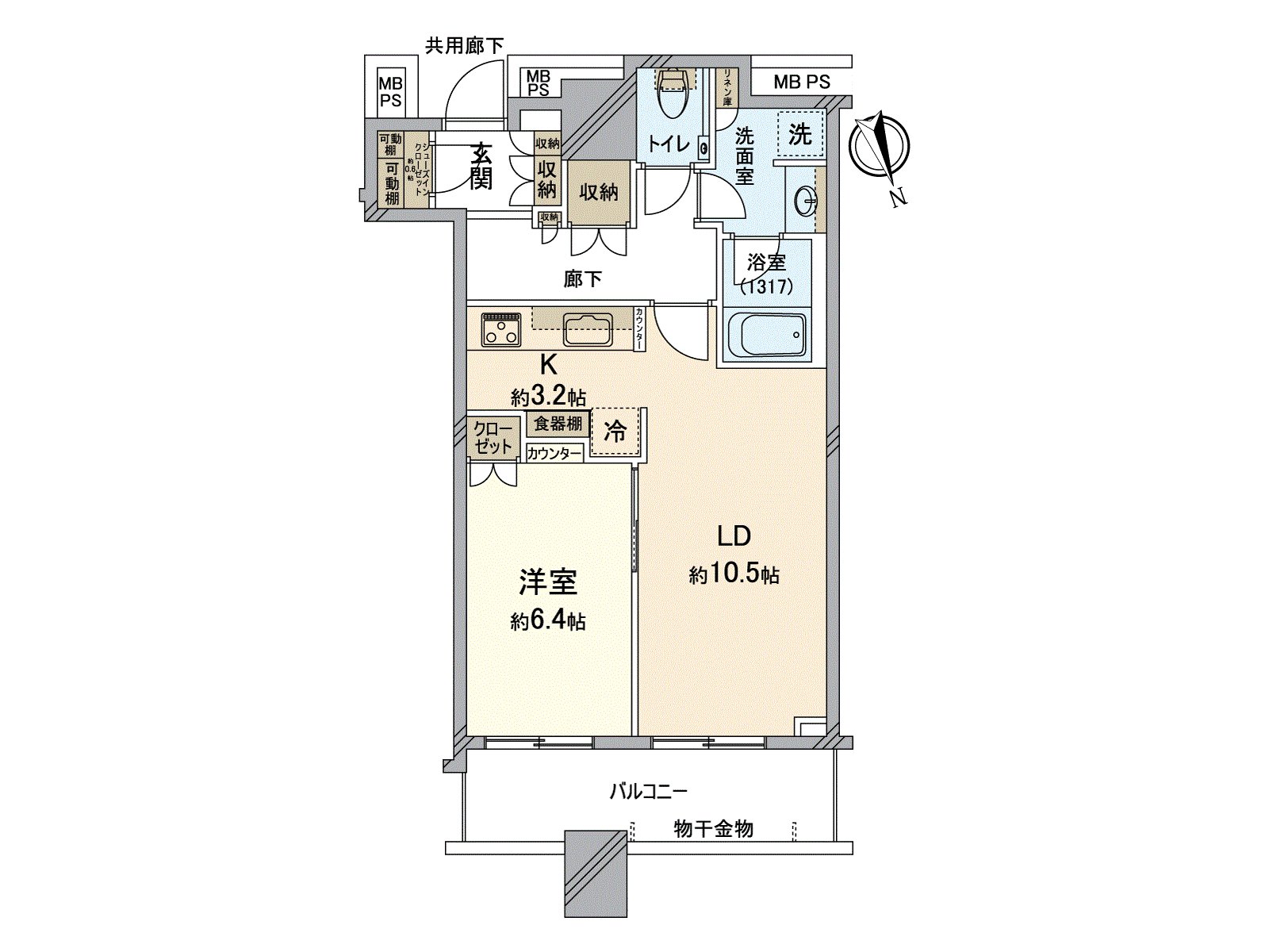 The 1LDK dwelling unit which possessed terrace of the Northeast Orientation. It is the Plan that privacy from the outside is easy to be protected from the entrance by the design that it is hard to be able to see the room.