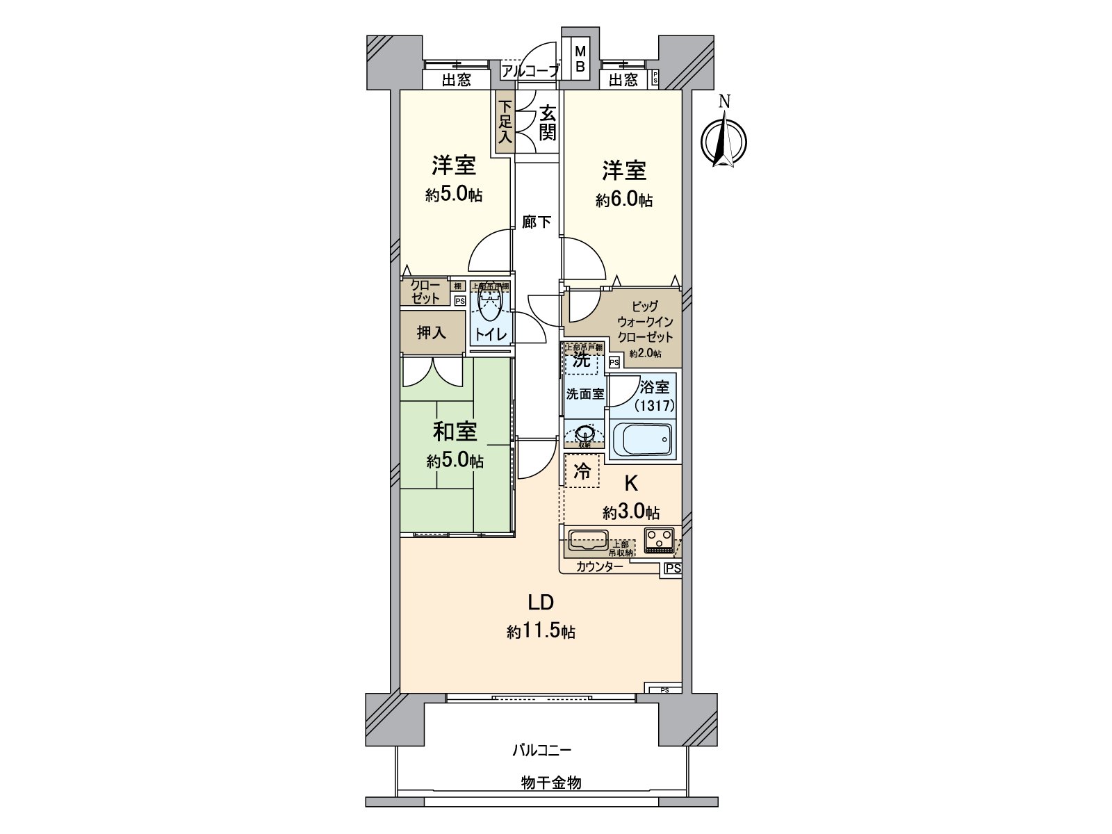 陽光在朝南良好。廚房與家族的對話變粗的開放式型。客餐廳部分有從腳下熱的TES溫水式地板暖氣。為收藏被在各西式房間、和式房間準備當做感覺清醒的生活實現。