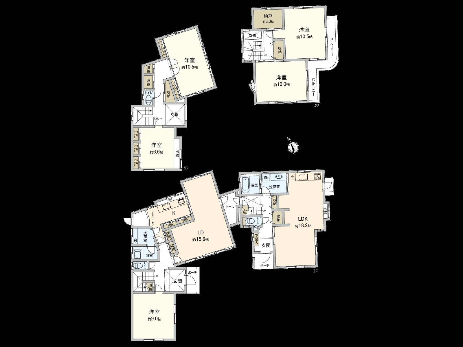 超過6張塌塌米全居室的面積被確保。為廚房，洗臉室，浴室2個地方在1樓可以作為二戶式住宅的利用。