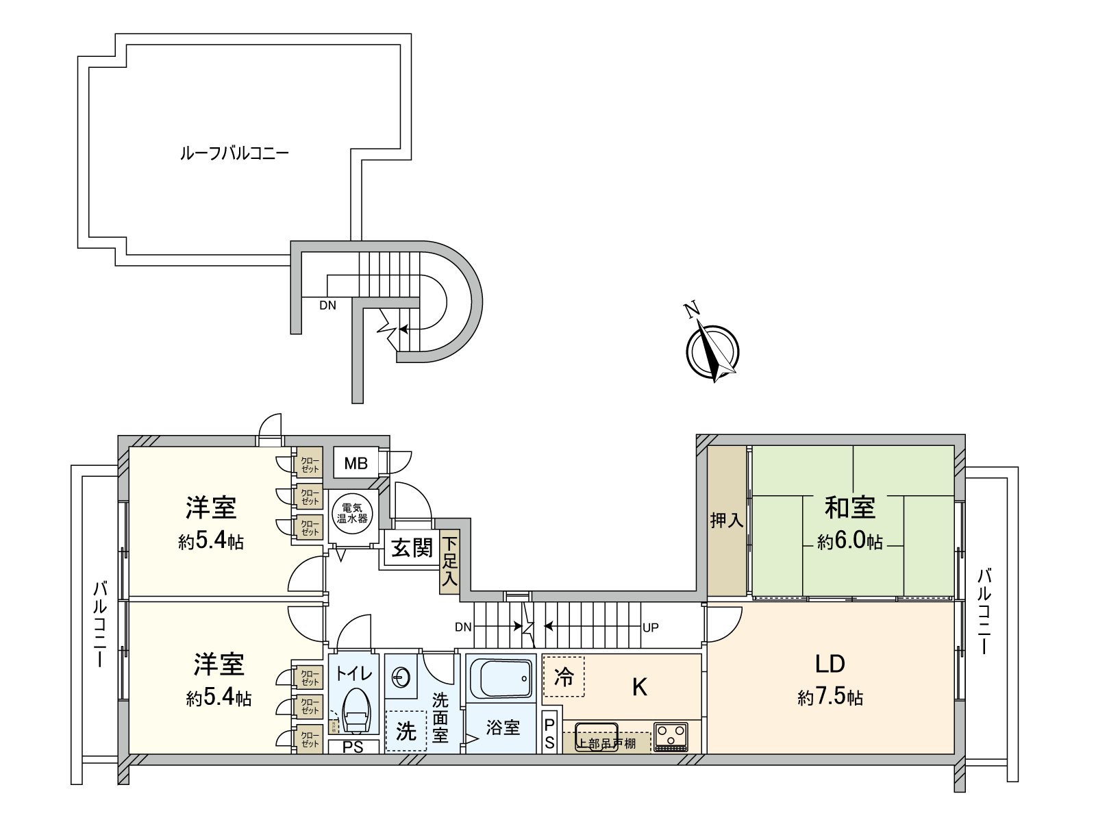 All rooms is the house with the brightly open feeling facing the terrace. One Japanese-style room adjacent to an LD is available for the use. It becomes a certain in total about 13.5 quires of space space.