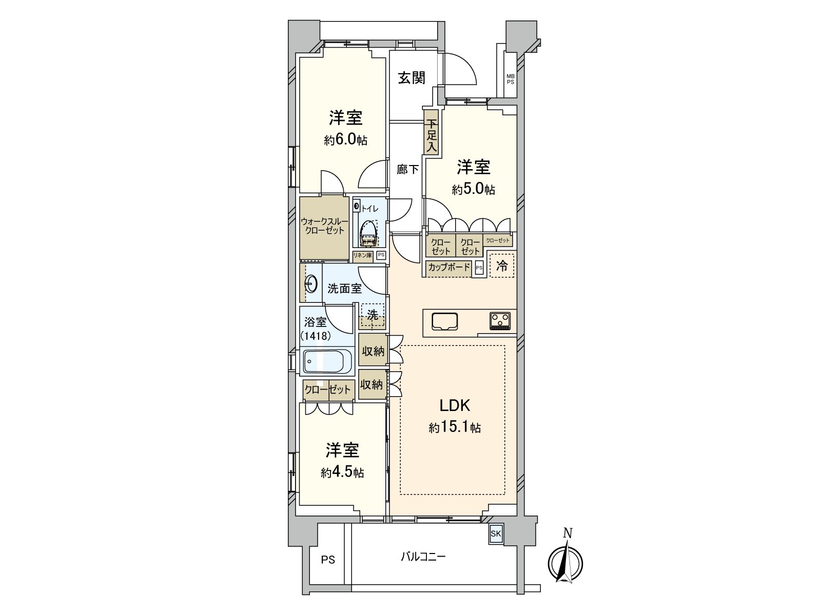 有全居室收納。走過壁櫥被在約6張塌塌米西式房間設立，是收納力的被確保的家。