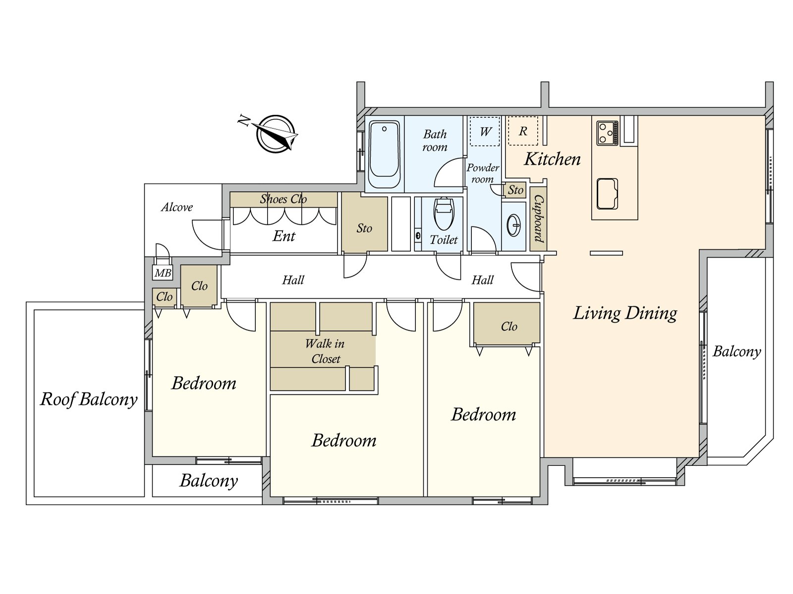 Room of 100.8 square meters, the 3LDK