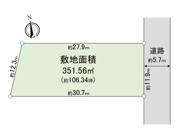 [区划图]是土地价值3500万日元，土地面积351.56平米。