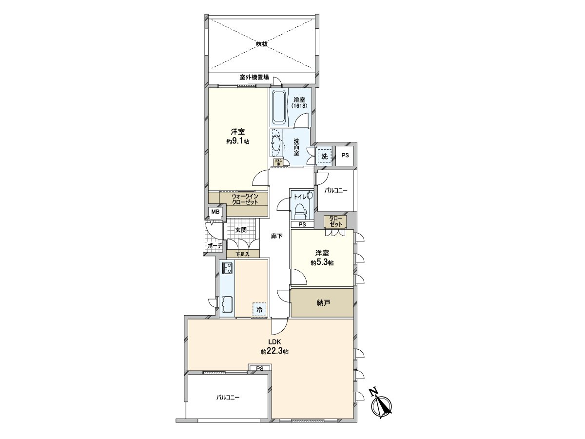 [floor plan] It is Plan of 94.52 square meters of exclusive area, 2LDK.