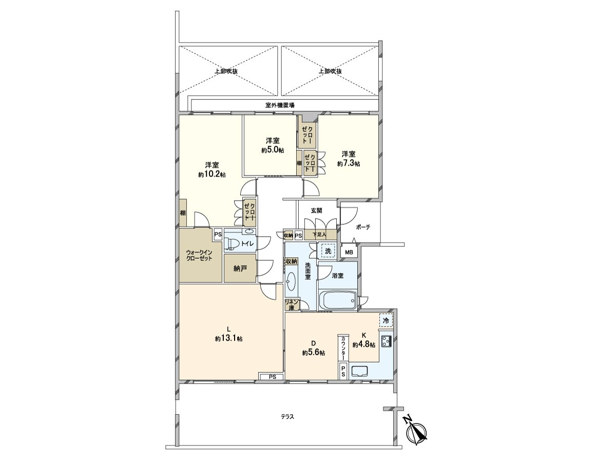提供实际使用面积110.15平米，宽敞的3LDK的房型和孩子增长，增长，能渡过的空间。