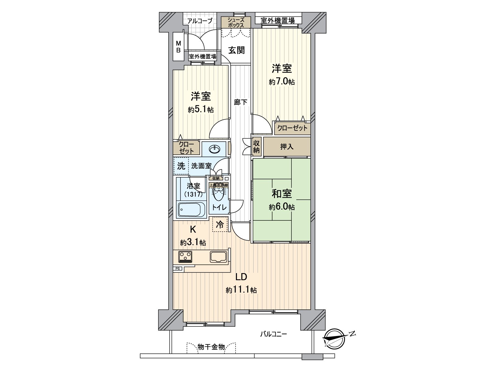 It is 73.52 square meters, 3LDK dwelling unit.