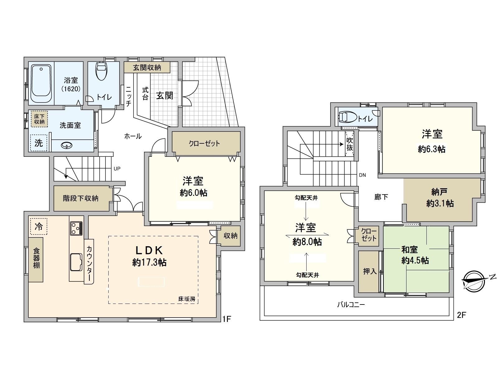 ○ Residence of 4SLDK of Land area 154.02 square meters (about 46.5 tsubo) ○ total floor area 121.19 square meters (about 36.6 tsubo) space