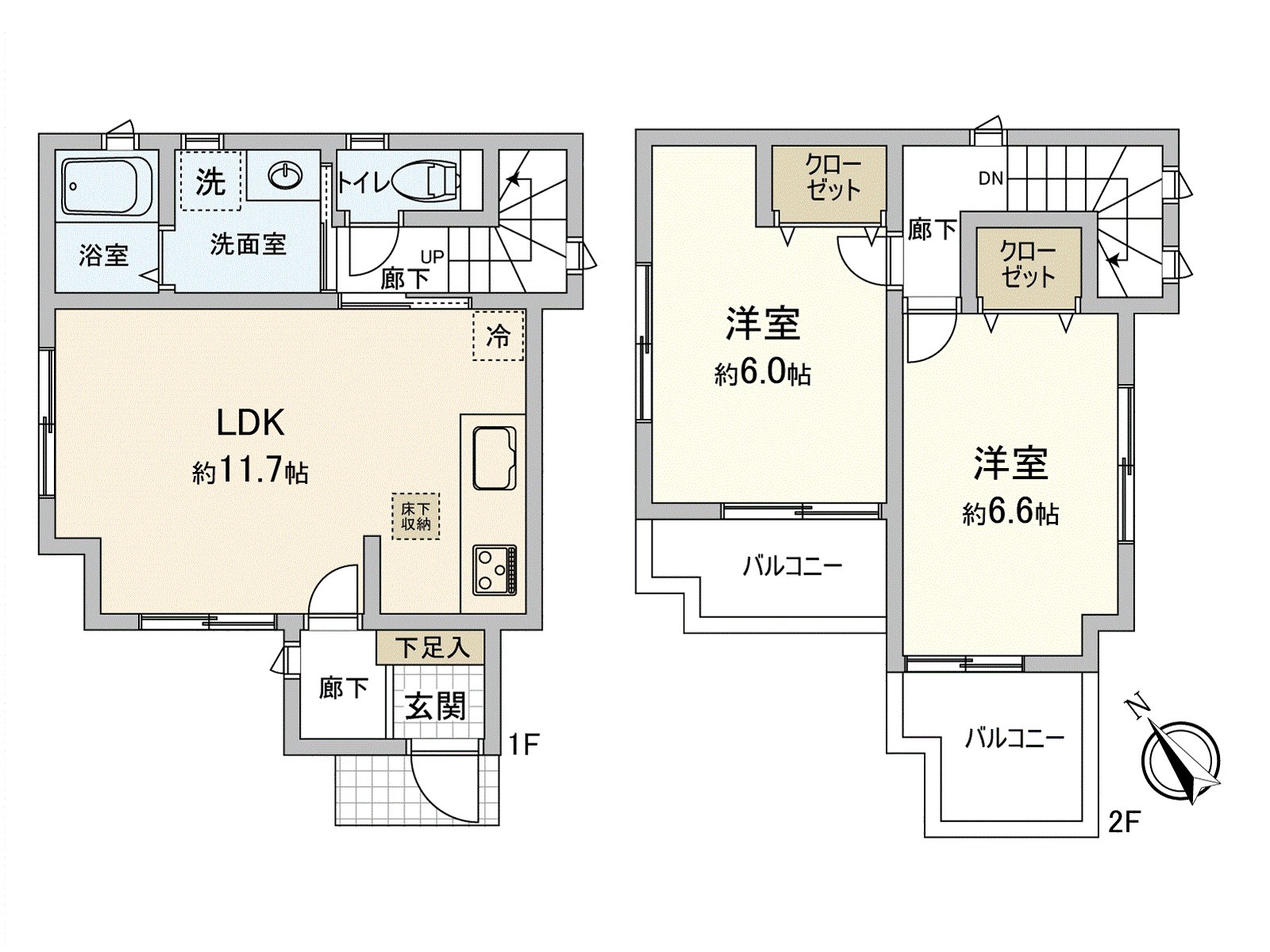 被超过6张塌塌米全居室确保的好用的2LDK的房型