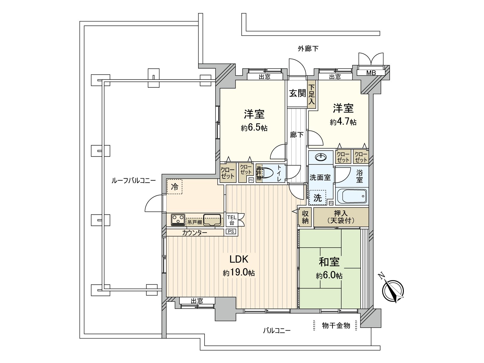 ・清水建设株式会社施工Mansion、实际使用面积约77.44平米的3LDK