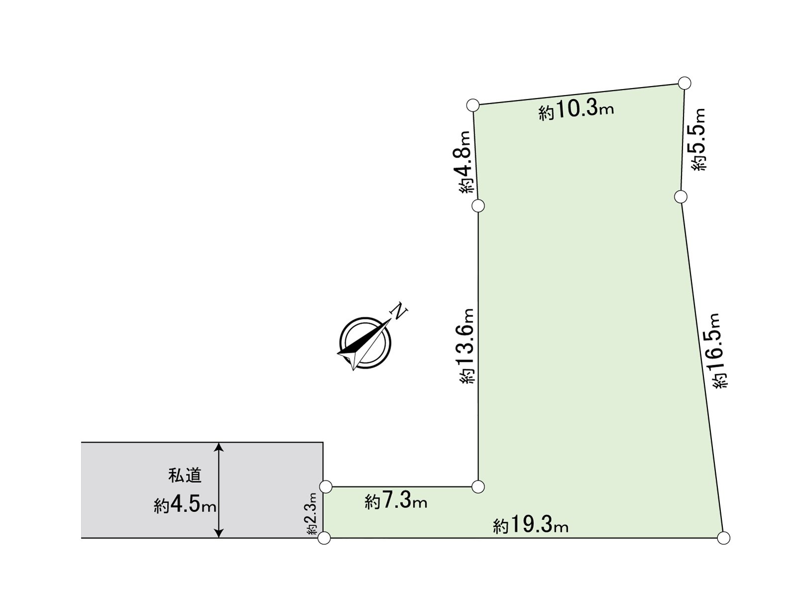 It is an extensive site considering various plans. The width of the anterior surface of Southwest side road (private road) is about 4.5m.