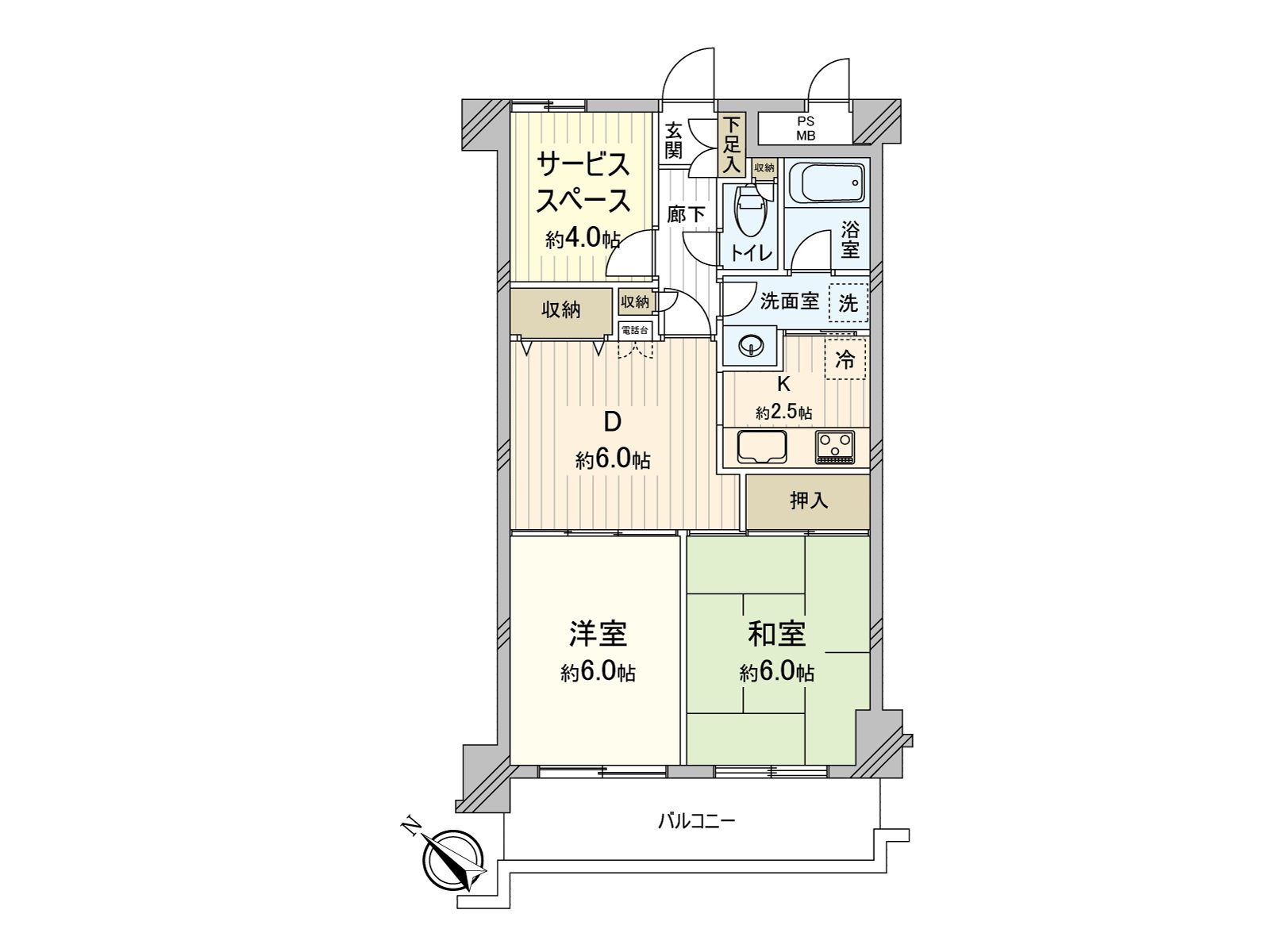 洗臉室正跟廚房用拉門連接，是被對家務流跡線考慮的房型設計。在餐廳和鄰接的西式房間，可以到底利用。約合計12.0張塌塌米舒適變成某一個空間。