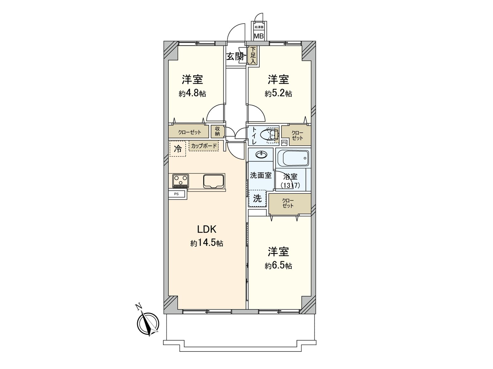洗臉室被廚房的隔壁設置，是被對家務流跡線考慮的房型設計。在LDK和鄰接的西式房間，可以到底利用。約21.0張塌塌米舒適變成某一個空間。