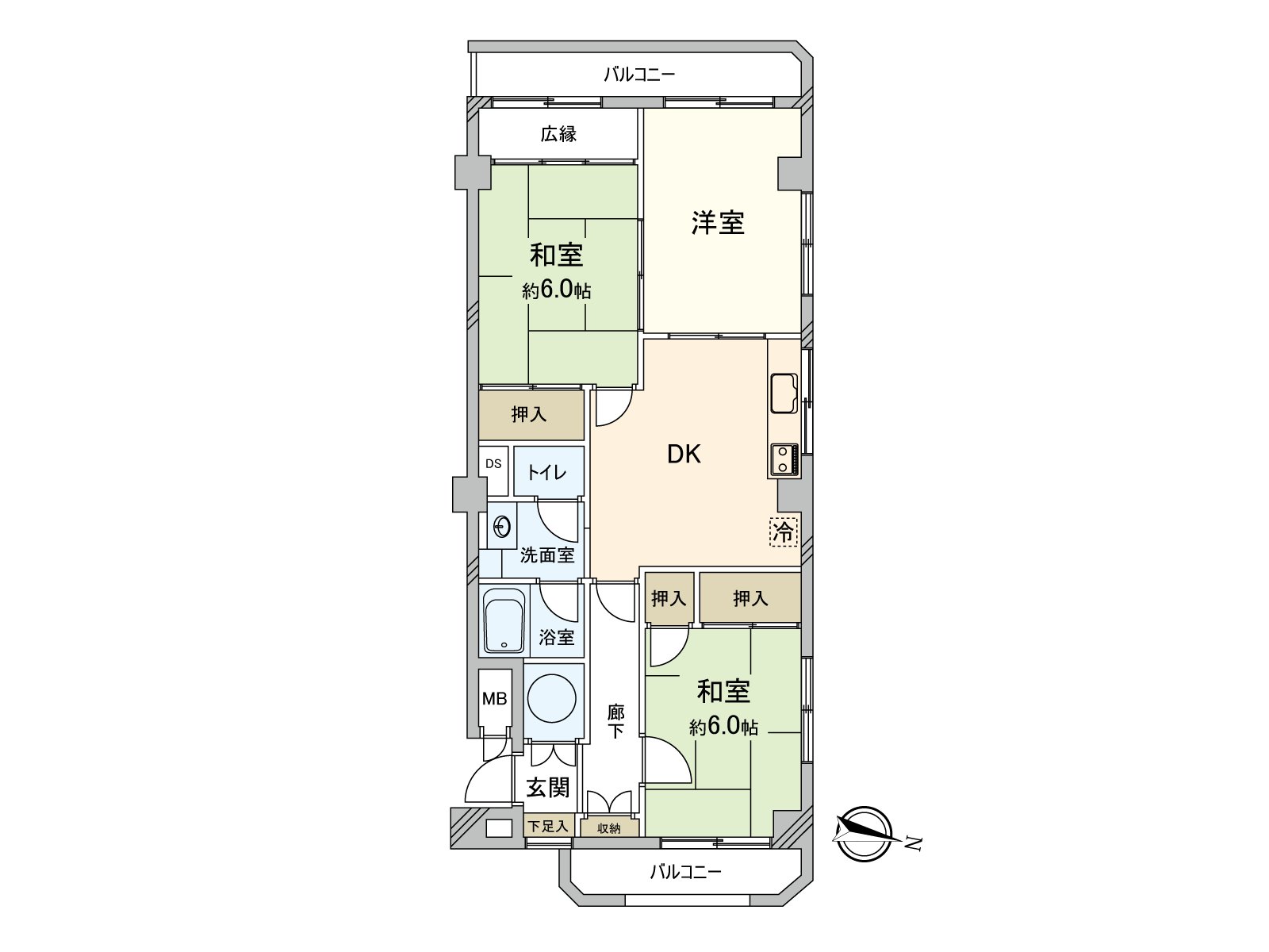 The Plan that two terrace was adopted. Two Japanese-style rooms are available in a wide use including housework space and nap space, the relaxation space after a meal.