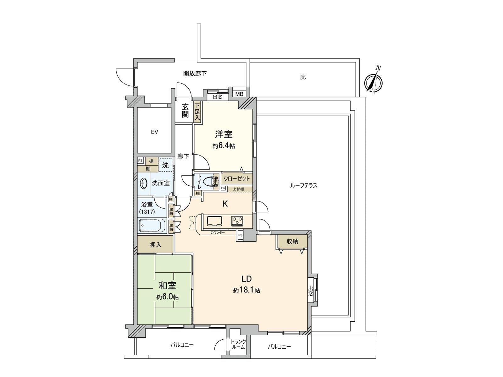 Because of Southeast corner unit, the ventilation per positive is good. Terrace is with a roof. Storage room is established in terrace and can receive big baggage or outdoor article.