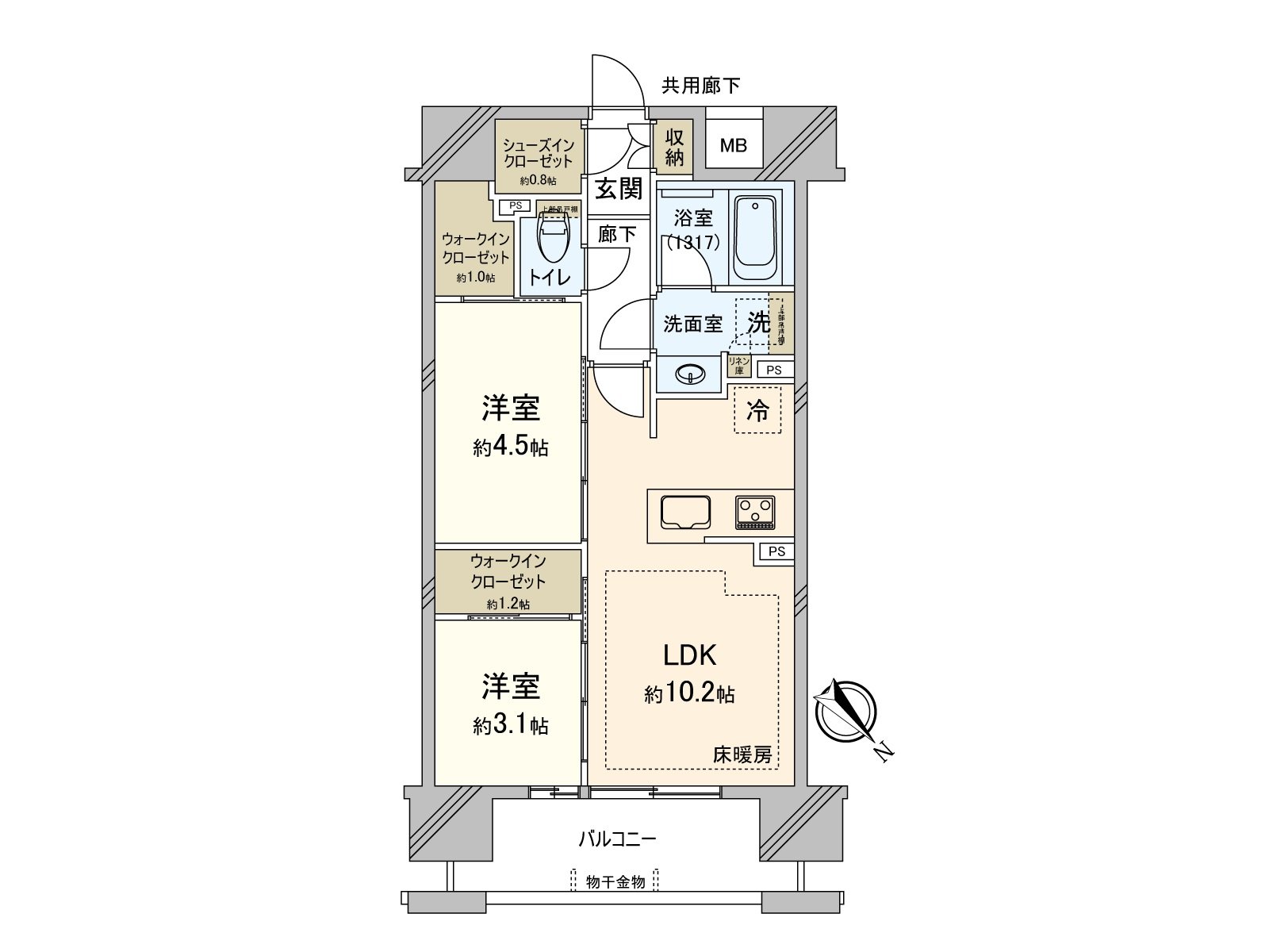 LDK is available for the use with about 3.1 quires of adjacent Western-style rooms of one. The kitchen is the island kitchen counter which communication is easy to be born as. There is a washing face room near the entrance, and the hand-washing after the return is smooth.