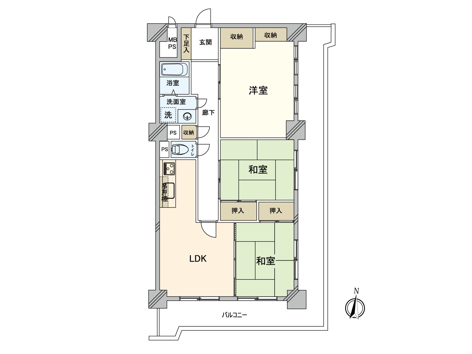 水循環被匯集，是被對家務流跡線考慮的設計。全居室面向陽台，亮的陽光和舒服的風降臨。