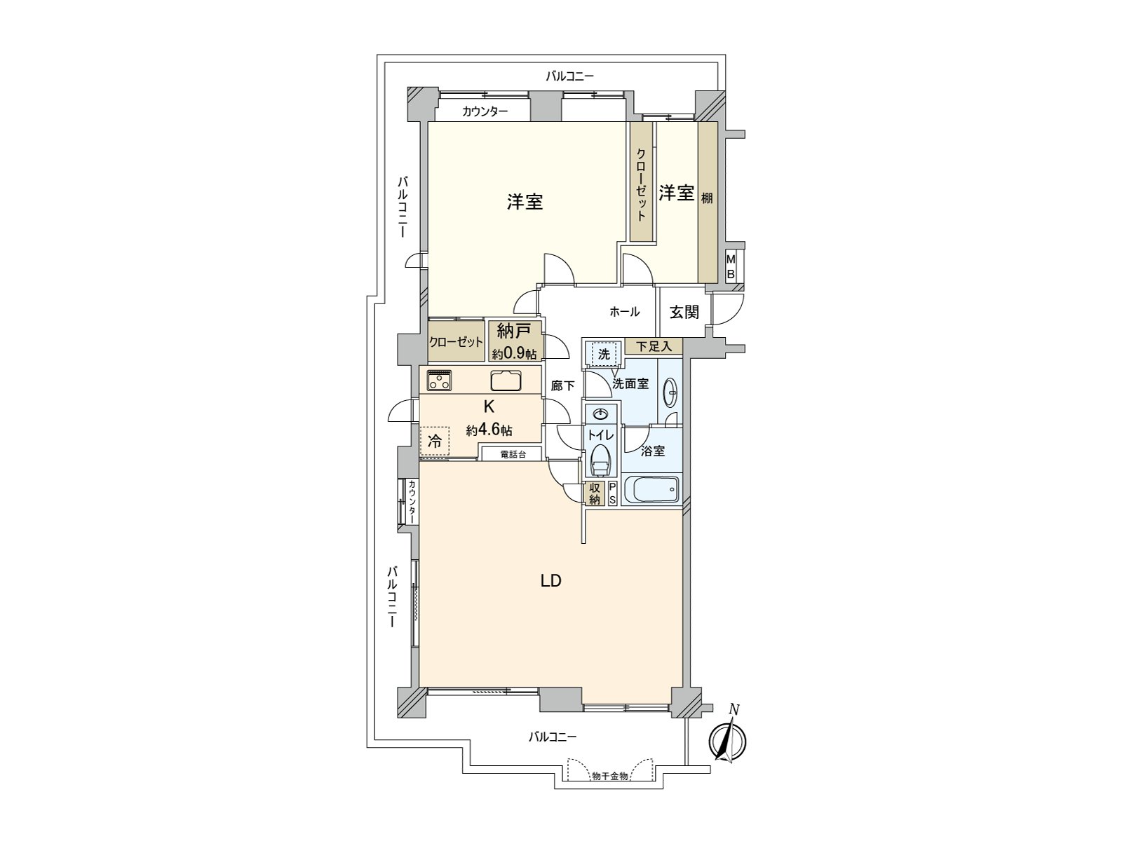 Corner unit with three Terrace. All rooms is faced with Terrace. The stand-alone kitchen can go in and out of a corridor ･ LD, and an excursion line of flow is secured.
