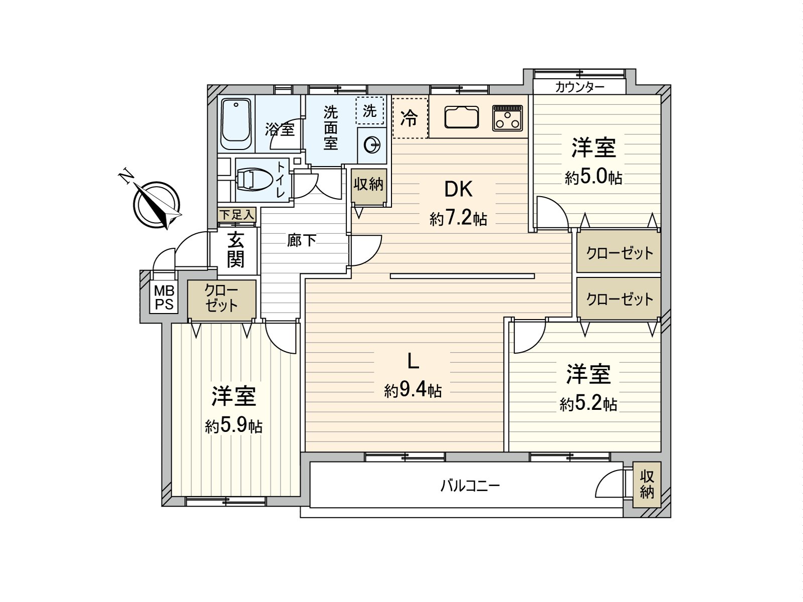 In all rooms with flooring, LDK has about 16.6 quires of area. Double glazing superior in insulation characteristics is adopted. A kitchen, a bathroom, the washing face room are with a window.
