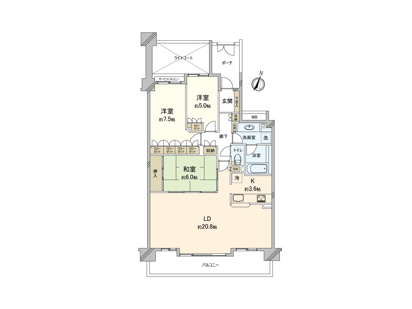 The LD is a certain about 20.8 quires of space space. I leave the sliding door of the adjacent Japanese-style room open, and the use in a more extensive space is possible. Island kitchen counter enjoying the conversation with the family is adopted.