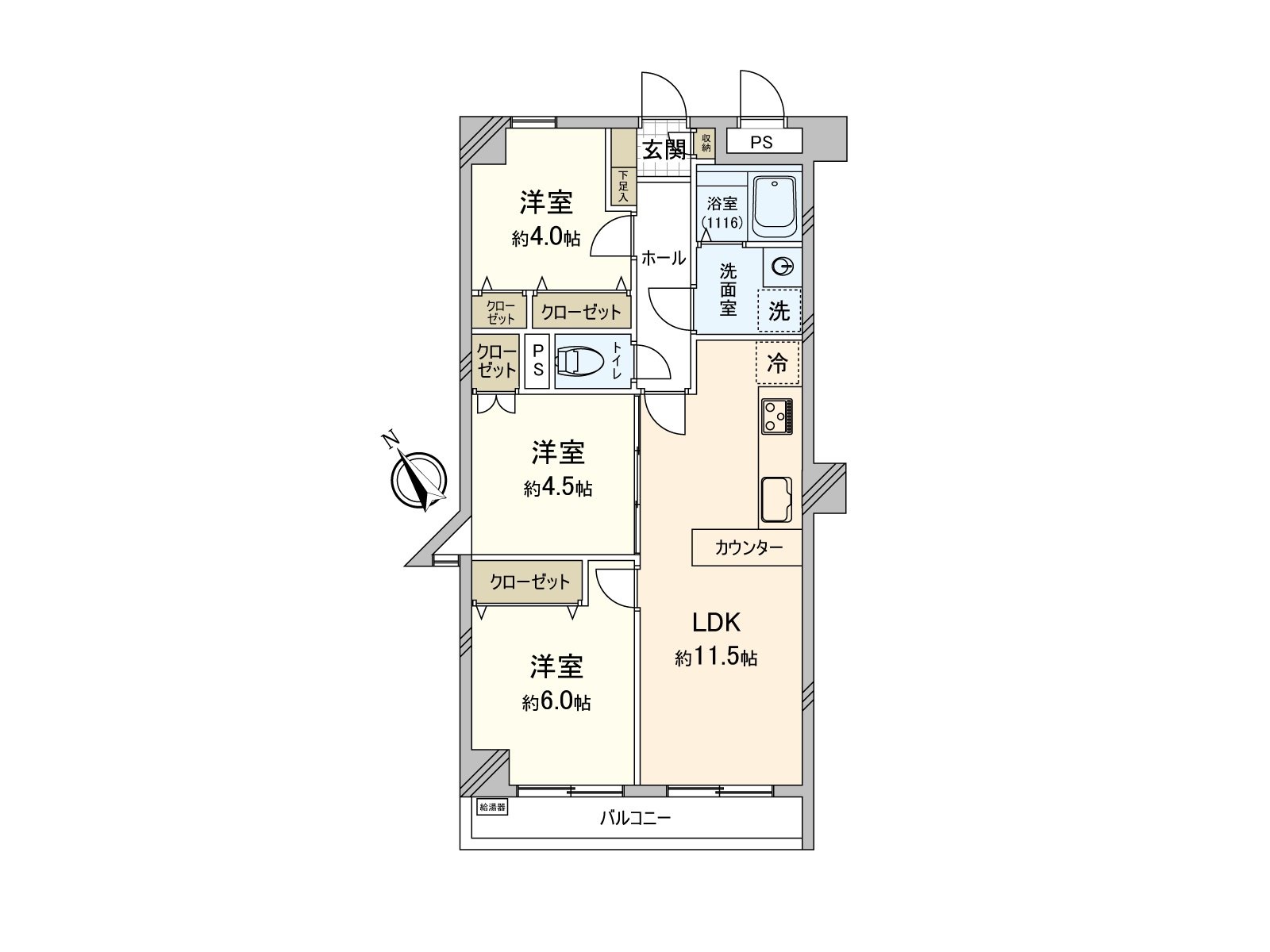 A house facing the Southwest side Terrace. The Plan design that Western-style room two rooms were next to in LDK. By not taking a lot of space of the corridor, For own use space is found widely.