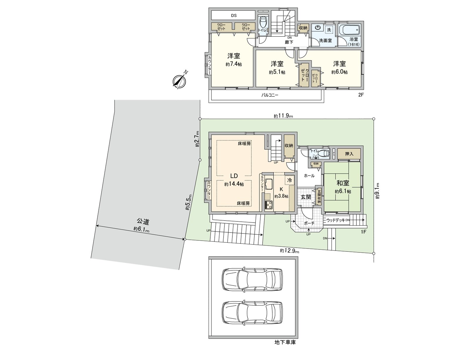 有全居室收纳。是收纳力的被确保的家。洗脸室和阳台在2楼，洗衣流迹线变得顺利。