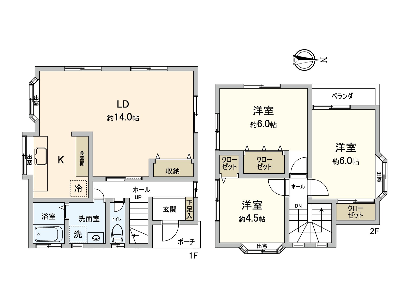 The house where three rooms are bright by two lighting together in the total of, the 2nd floor Western-style room in LDK of three lighting. The kitchen of the independent type is adopted.