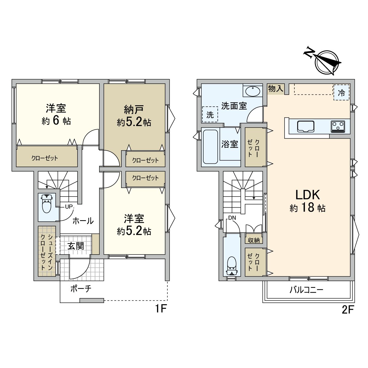 Because LDK is on the second floor, I can live without being worried about eyes from the outside. All rooms possesses a closet and can store clothing and daily necessities clearly. A restroom is on each floor and is easy to take advantage of the busy time.
