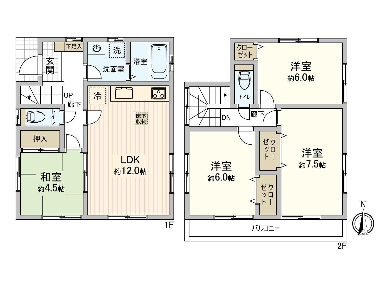 生活的核心和LDK(約12.0張塌塌米)，陽光關於朝南良好。在鄰接的和式房間，可以在多用途根據生活方式利用。廚房因為牆的所以廣泛地可以使用房間。